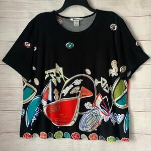 Nygard Collection Black and Colorful Abstract Top Short Sleeves Size 1X